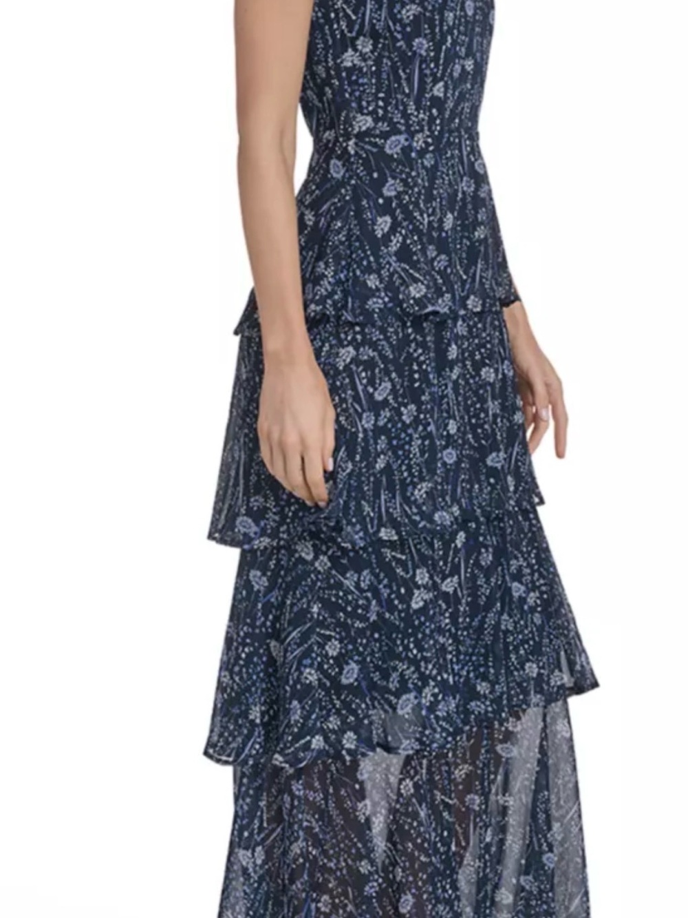 Tommy Hilfiger Blue Tiered Maxi Dress with Sequin Floral Motif